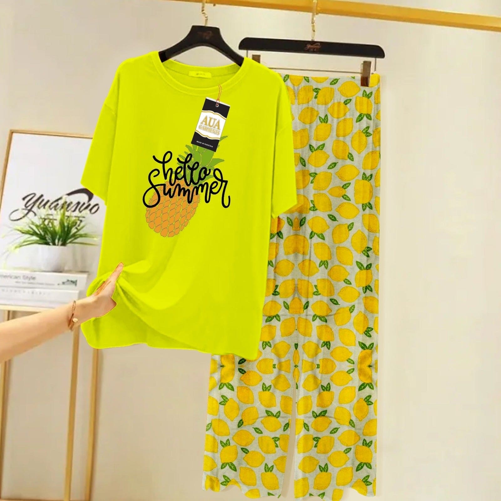 Hello Summer Nightsuit, Comfortable Women Nightwear, Comfy Casual Round Neck Suit, Paneled Baggy Sleepwear Hello Summer Nightsuit, Comfortable Women Nightwear, Comfy Casual Round Neck Suit, Paneled Baggy Sleepwear